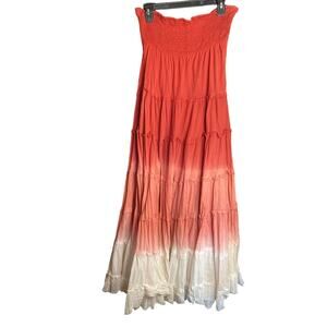 Ombre Tiered Distressed Solitare Strapless Midi Beach Dress Medium